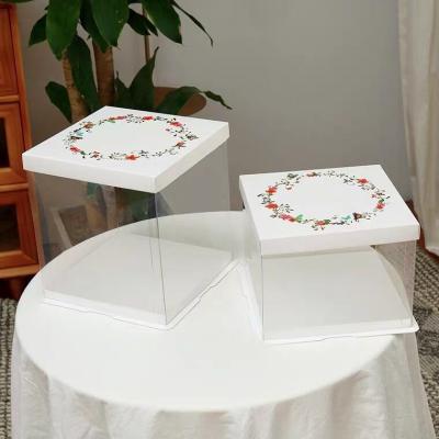 China Customized White Clear PET Cake Box Garland Printed Lid Paper Cake Box 8 Inch Bulk Factory Direct Customized for sale