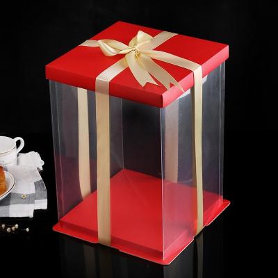 China Packaging box ready to ship red clear birthday cake box wedding cake box PVC PET factory direct for sale