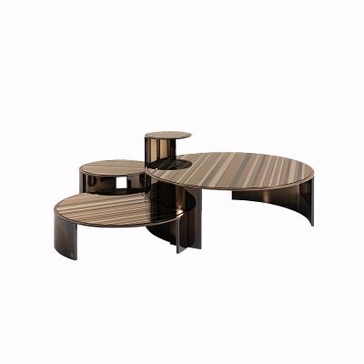 China Customized modern cafe stripe style glass top coffee table for living room for sale