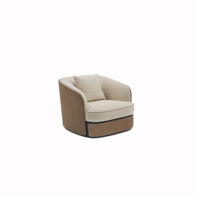 China Customized Modern Beige Fabric With Brown Leather Leisure Chair Lounge Chair for sale