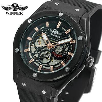 China Winner 8107 Men's Small Automatic Mechanical Watch Luxury Brand Men's Leather Band Watch Atmosphere for sale