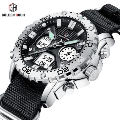 China GH122 Gold Time Display Mens Quartz Watches Water Resistant Double Fashion Canvas Luxury Strap Watch Sports Chronograph Male Military Wrist Watch for sale