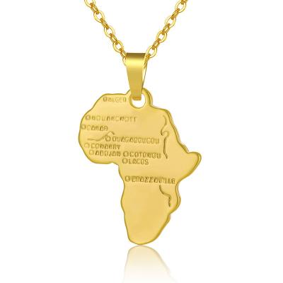 China Custom Hiphop Metal Gold Plated Africa Map Pendant Necklace for sale