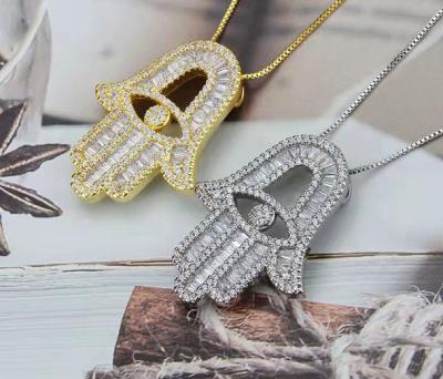 China Hot Selling Elegant Copper Fatima Hand Gold Plated Necklace Tasty Romantic Fashion Zircon for sale