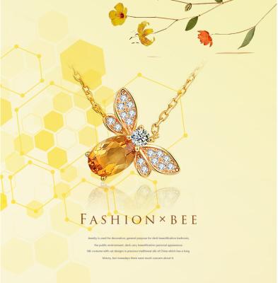 China FASHIONABLE Jewelry Real Handmade 18k Gold Plated Enamel Honey Bee Pendant Necklace for sale