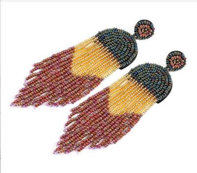 China Vintage Romantic Wholesale Bohemian Ethnic Jewelry Drop Statement Beaded Tassel Earring for sale