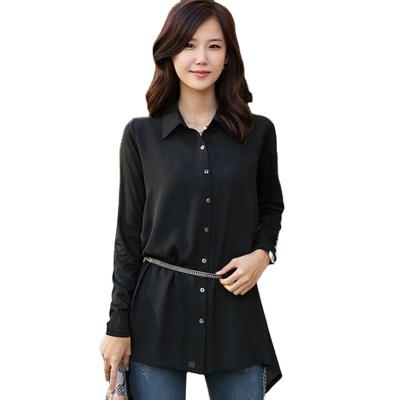 China Wholesale OEM Custom Spring Autumn Chiffon Black Blouse Long Breathable Sheath Loose Lady Sexy Pajamas Casual Wear for sale