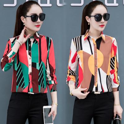 China New Style Breathable Korean Women Blouse Luxury Long Sleeves Printed Shirt Slim Fit Shirt for sale