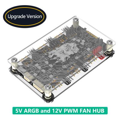 Cina 12 porte 3Pin DC 5V ARGB e 12V 4Pin PWM Fan Hub Breakout Board con cavo di estensione 5V ARGB e 12V PWM DC Fan Hub con custodia acrilica e resistenza magnetica per ASUS/MSI 5V 3Pin LED Controller in vendita