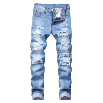 China New Design Breathable Men's Ripped Jeans Slim Fit Jeans For Men Street Custom 2021 Fashion Ripped Jeans for sale