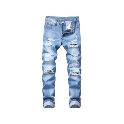 China 2021 new business casual men's breathable ripped jeans slim fit jeans for men's straight ripped jeans for sale