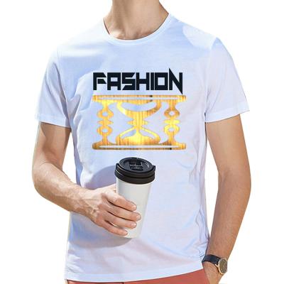 China Custom Anti-wrinkle OEM Factory Cotton Round Neck T-shirt 100% Gold Foil Printed Reflective Gold Print T-shirt For Women men for sale