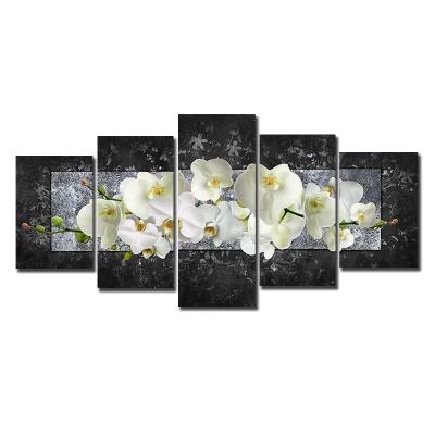 China Waterproof+ECO-Friendly Original Design 5 Panels Phalaenopsis Flower Canvas Painting HD Print Modern Wall Art For Living Room Decor for sale