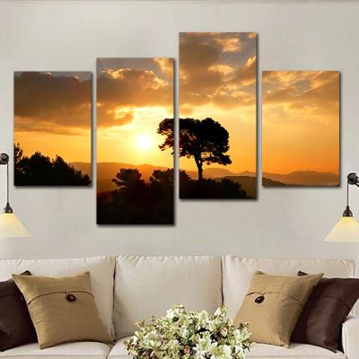 China Waterproof+ECO-Friendly Modern Sunrise Sunset Landscape Canvas Painting Sun Tree Wall Pictures Mystery Color Wall Art For Living Room Wall Decor for sale