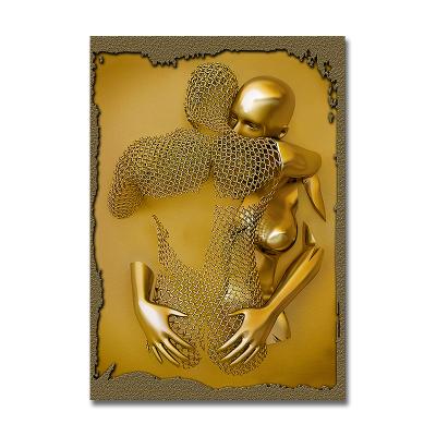 China Waterproof+ECO-Friendly Nordic Couples 3D Metal Figure Sculpture Wall Art Canvas Painting Love Statue Poster Print Picture For Living Room Decor for sale