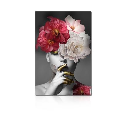 China Modern Wall Art Flower Woman Portrait Wall Art Handmade Oil Painting High Resolution Printing Abstract Canvas For Bedroom for sale