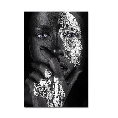 China High Resolution Printing Modern Decor Wall Art Posters And Prints Abstract Africa Colored Woman Gold Face Hand Canvas Painting for sale