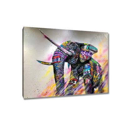 China Waterproof+ECO-Friendly Modern Graffiti Art Colorful Elephant Canvas Painting On Wall Abstract Poster Wall Picture For Living Room Decor Home Gift for sale