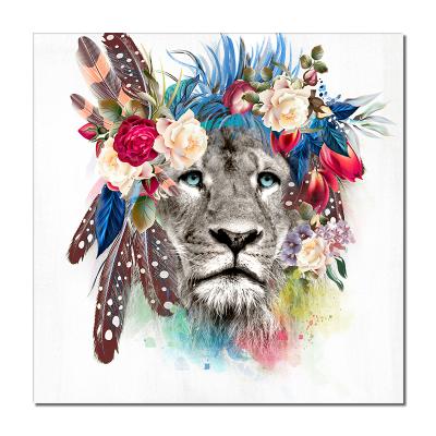 China Lion Head With Flower Garland High Resolution Printing Canvas Painting Modern Nordic Animal Living Room Wall Home Decor Art Posters And Prints For for sale