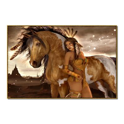 China Modern Abstract Waterproof+ECO-Friendly Canvas Painting Woman and Horse Print Picture and Poster Wall Art Decor for Living Room for sale