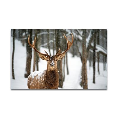 China Reindeer Home Poster Nature Wall Art Waterproof+ECO-Friendly Canvas Print Decor Animal Landscape Painting Picture Winter Forest Snow Elk for sale