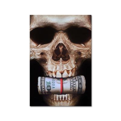 China Waterproof+ECO-Friendly Abstract Dollar In Mouth Modern Art Pictures For Bar Hotel Decoration Skull And Print Wall Art Canvas Posters for sale