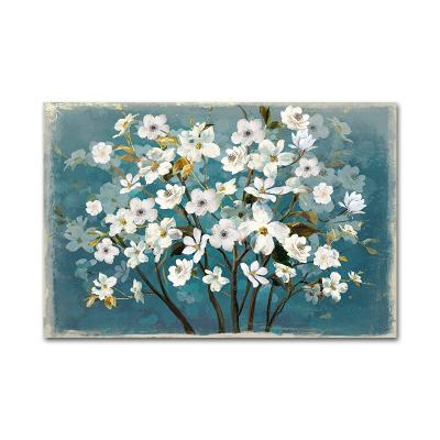 China Waterproof+ECO-Friendly 50% handpaint modern abstract handpaint white flower oil painting wall art space decoration trace drawing on print canvas for sale