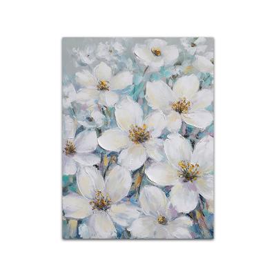 China Best Selling Modern Environmental Materials Original Design White Flower Canvas Art With 30% Hand Paint Painting For Home Decor for sale