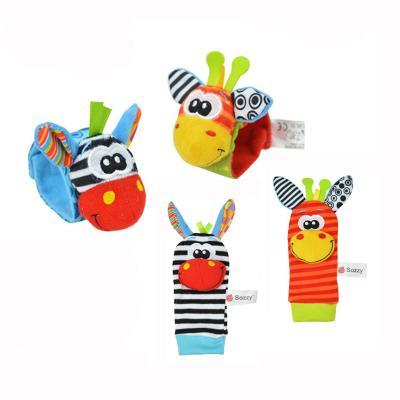 China Toy Sozzy Brand Musical 4 Piece Giraffe Zebra Baby Wrist Rattle Soft Socks Play S023E for sale