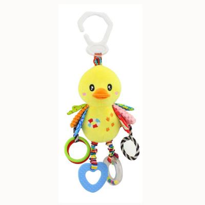 China H026C Soft Toy Baby Cute Duck Rattle with Hanging Teether Whistling Paper Car Bed Hanging for sale