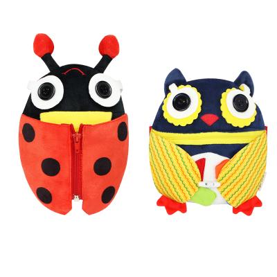 China N036 Puzzle Button Toy Owl Beetle Doll Zipper Training Soft Plush Doll for sale