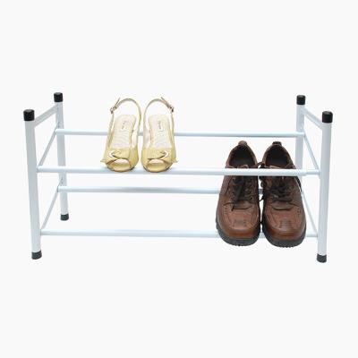 China Two-Layer Expandable White Iron Shoe Rack Stretchable is 62-118cm Cheap Shoe Rack for sale