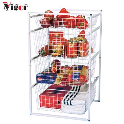 China Factory Direct Stocked 4 Layers Shelving Removable White Storage Rack Living Room Use for sale