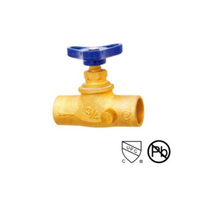 China Solder Connect Brass Stop Valve With Drain  1/2″ -3/4″ Straight Through Type Renewable Seat And Disc for sale