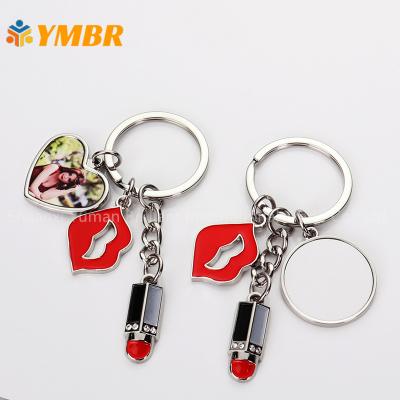 China Valentine's Day New Design Popular Lipstick Metal Sublimation Blank Key Chain Personalized Gift For Girl for sale