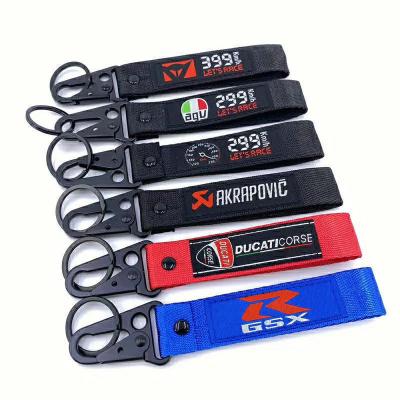 China Promotion Gift Customized Fabric Nylon Stitching Lanyard Zinc Alloy Motorcycle Keychain As Souvenir Gifts for sale