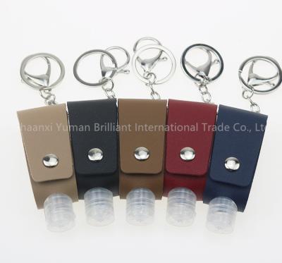 China PU 30ml Hand Sanitizer Hand Alcohol Bottle Holder Waterproof Portable Leather Key Chain Travel Holder for sale