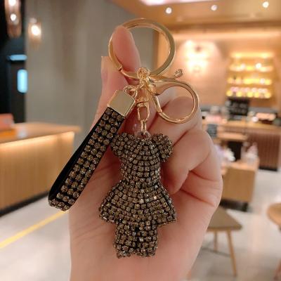 China Wholesale Fashion Anime Cartoon Bear Cute Women's Key Chain Crystal Cute Bear Cartoon Diamond Fashion Car Bag Pendant for sale