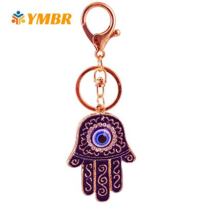 China Fasion Wholesale New Arrival Oil Drop Lucky Eye Hamsa Hand Keychain Lobster Loop Blue White Evil Eyes Crystal Rhinestone Keychain for sale