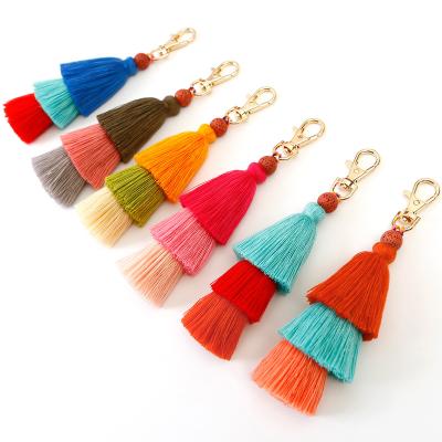 China Environmental Friendly Colorful Flower Pendant Pompoms With Tassel Bag Key Chain Hanging Key Ring Pendant Jewelry for sale