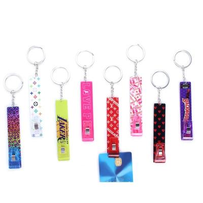 China Soft Hand Feeling Hot Sale Acrylic With Key Chain Credit Card Puller Metal Key Chain With Clip For Long Nails for sale