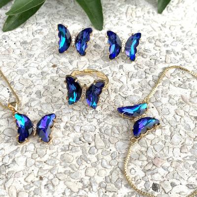 China TRENDY New Colorful Crystal Class Butterfly Jewelry Set for sale