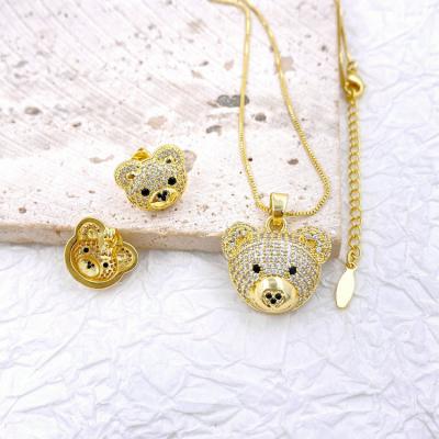 China CLASSIC Teddy Bear Brass Pendant Necklace and Gold Earrings Set for sale