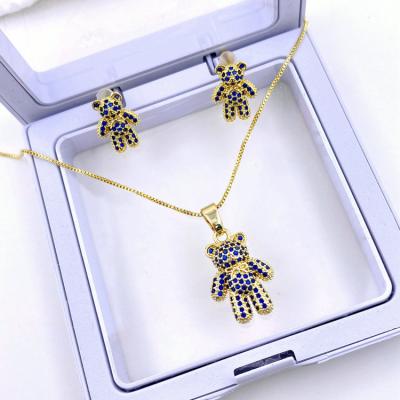 China TRENDY Blue Stone Paved Bear Animal Necklaces and Earrings Set for sale