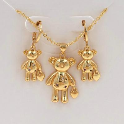 China TRENDY Wholesale Fashion Women Gold Plated Fine Bear Necklace Earring Zircon Stainless Steel Chain Jewelry Set for sale