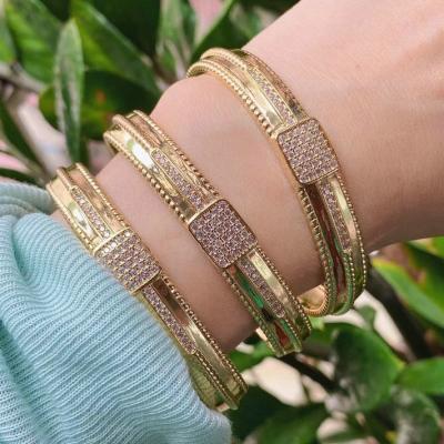 China Decorations 24K Gold Bangle Bracelet Unique Trending Now Wide Women Statement Fashion Stylist Bracelet Boho Brass Copper Bangle Bracelet for sale