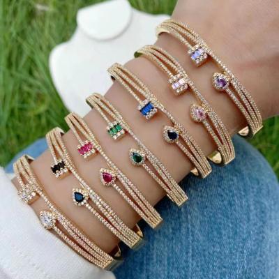 China TRENDY rainbow micro zircon pave bangles necklace rings stone pave rhinestone three-piece suit jewelry sets for sale