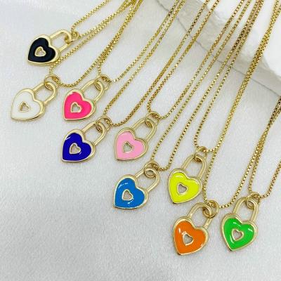 China TRENDY Popular Gold Plated Colorful Enamel Oil Dripping Heart Love Pendant Pendants Necklace Minimalist Jewelry Wholesale for sale