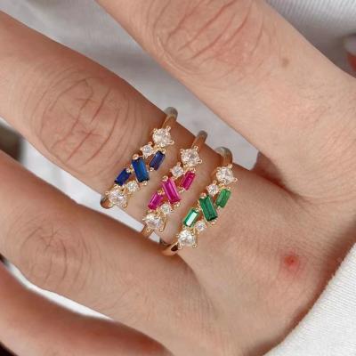 China Cute Gold Plated Gemstone Series Classic Zirconia Stone Faux Daity Cuff Ring for sale