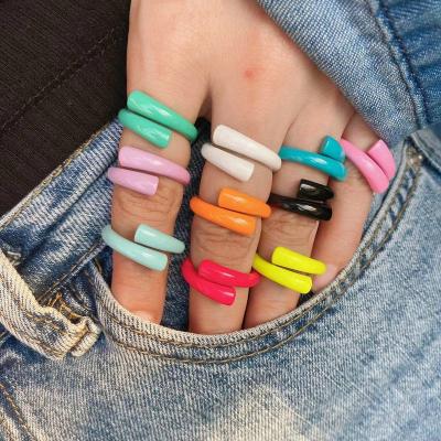 China TRENDY 2024 New Arrival Colorful Chunky Enamel Rings Fashionable Candy Color Matisse Oil Painting Metal Open Rings for sale